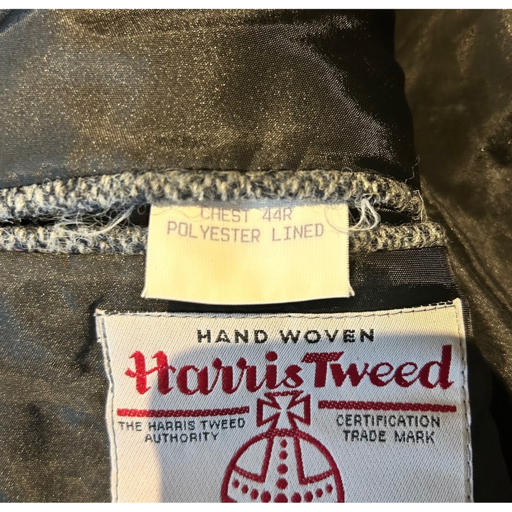 Harris Tweed Mens Gray Herringbone Wool Blazer Jacket 44R Handwoven Scotland - Picture 4 of 10